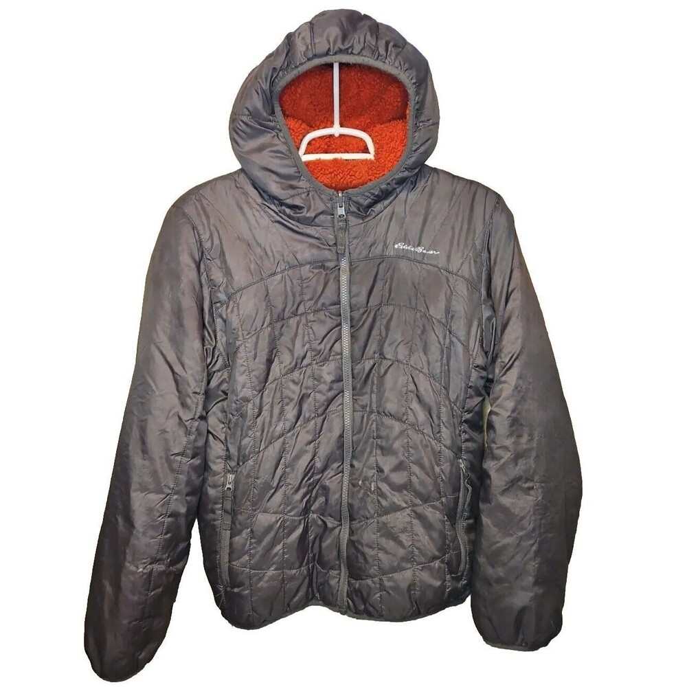 Eddie Bauer Full Zip Jacket Reversible Hooded Sherpa Fleece Kids Large (14-16)